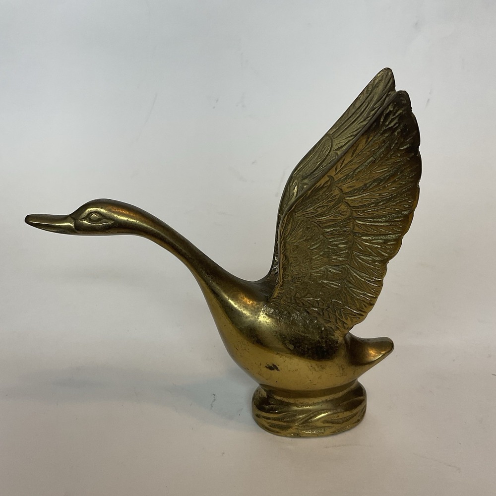 Vintage Solid Brass Long Neck Swan Figurine Mid Century Modern Home Decor 6" - Picture 4 of 12